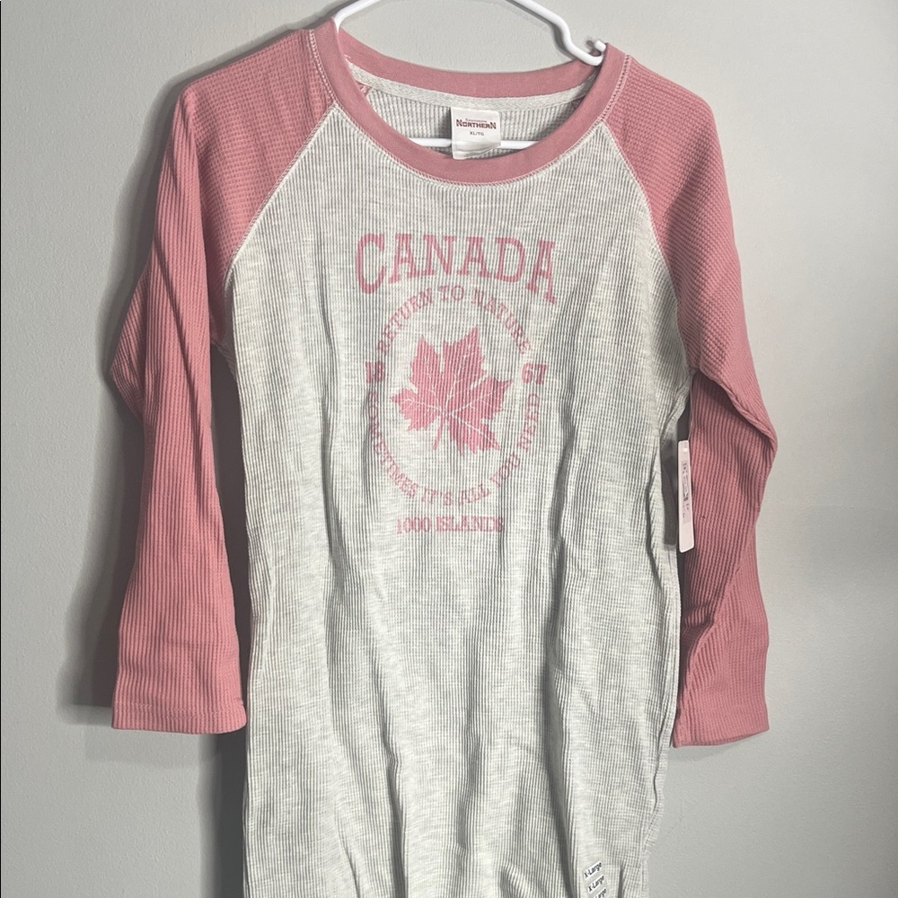 Long Sleeve Raglan Tee - Pink and White